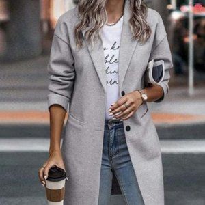 Light Gray Patch-Pocket Button-Accent Blazer - Women - Size Small